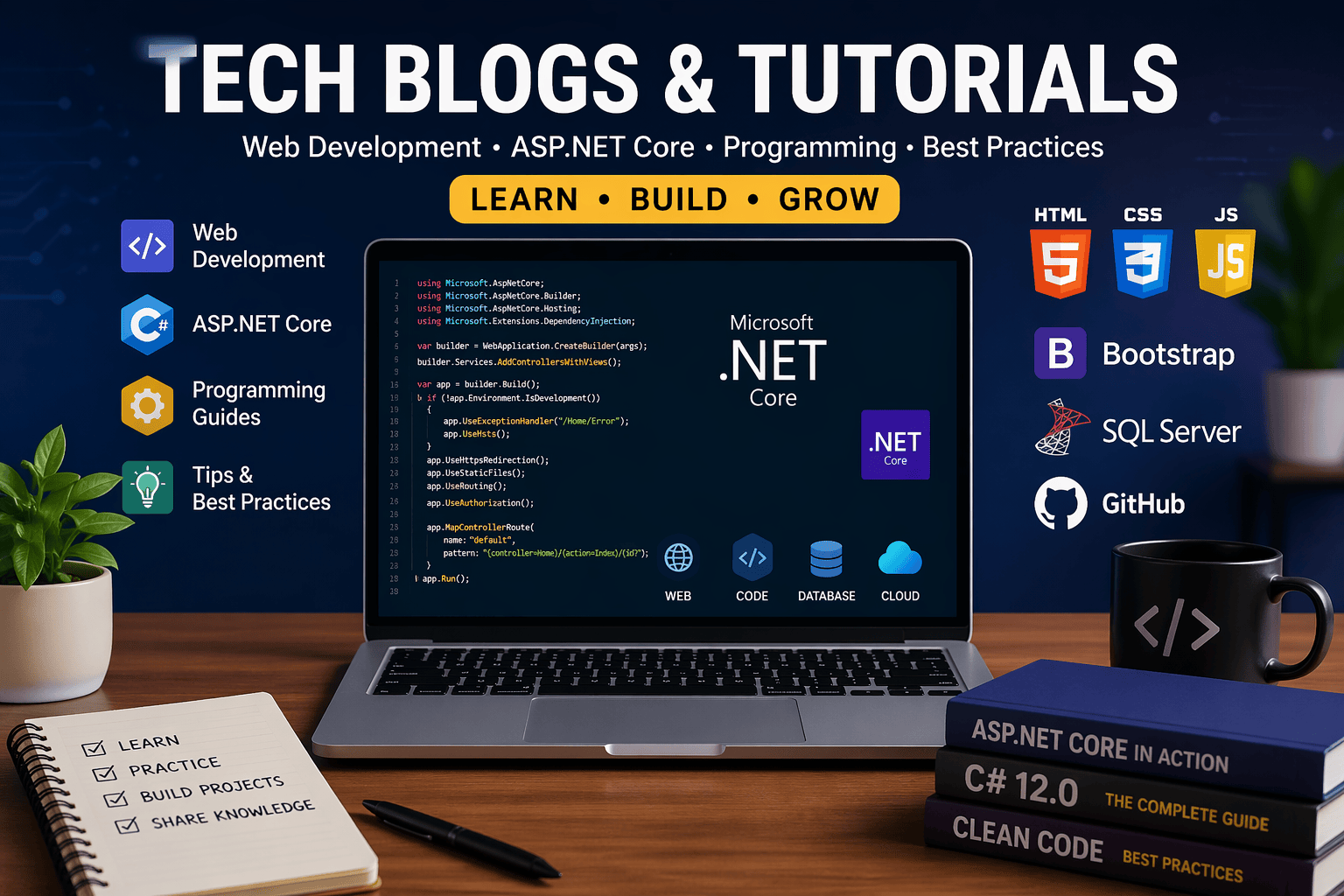 Tech Blogs Tutorials web development asp.net core learning guide