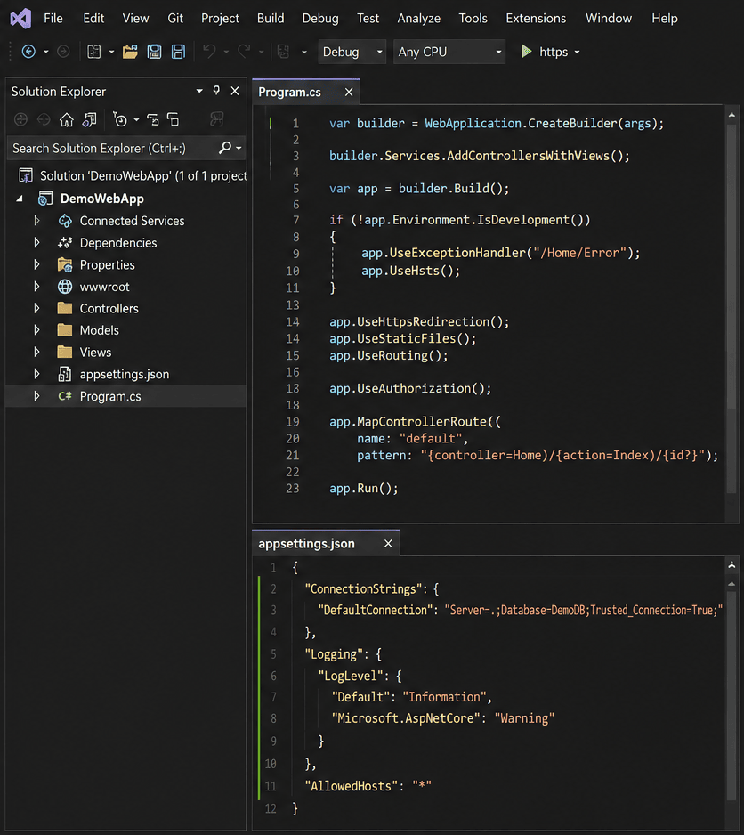 ASP.NET Core Program.cs and appsettings.json files in Visual Studio project structure