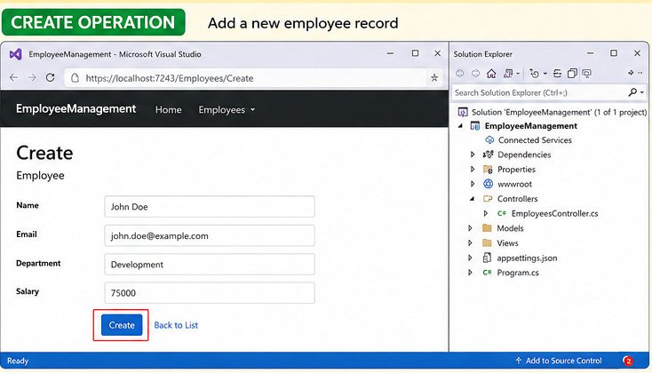Create Operation in ASP.NET Core Visual Studio Screenshot
